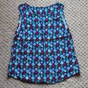 Talbots Sleeveless Fish Print Top Blue and Red Size Small